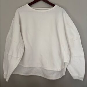 We The Free White Textured Pullover Boxy Crew, Size XS, High-low